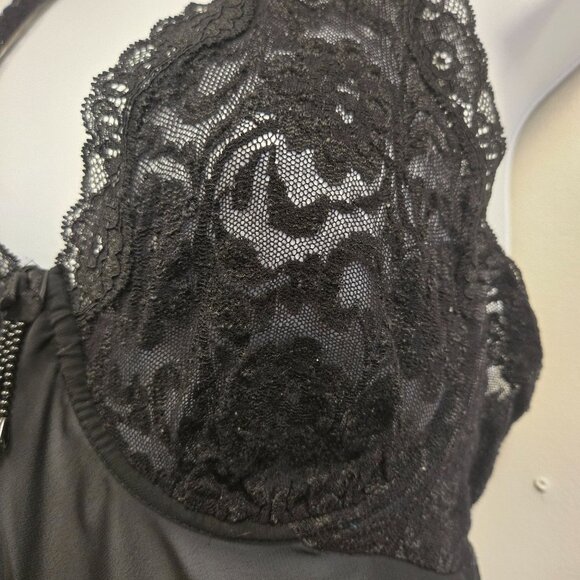 Vintage Goth Whimsigoth Black Lace Babydoll Chemise Lingerie Sheer Underwire - Picture 6 of 11